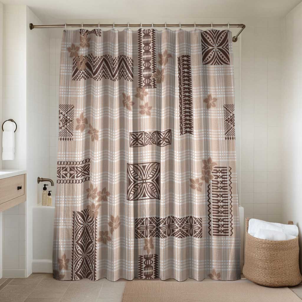Hawaiian Quilt Tapa On Beige Palaka Motifs Bathroom Set
