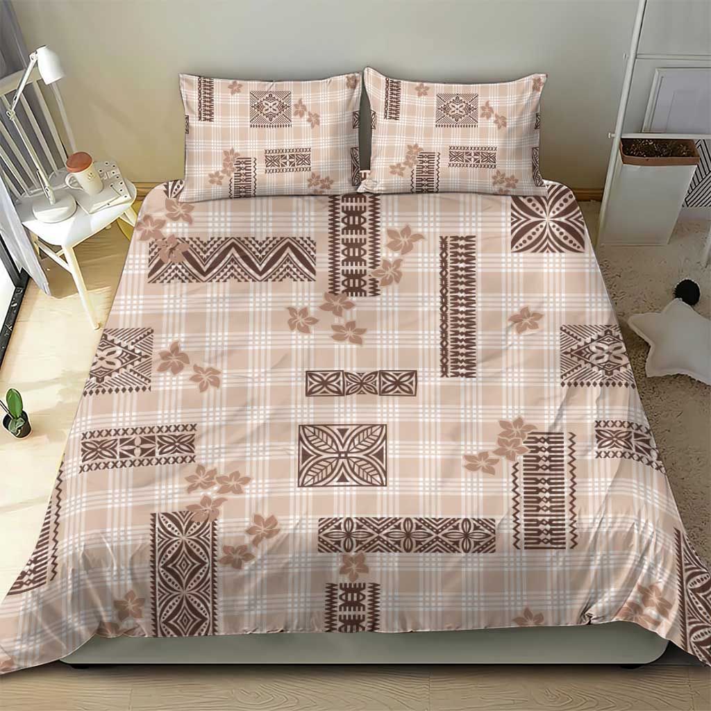Hawaiian Quilt Tapa On Beige Palaka Motifs Bedding Set
