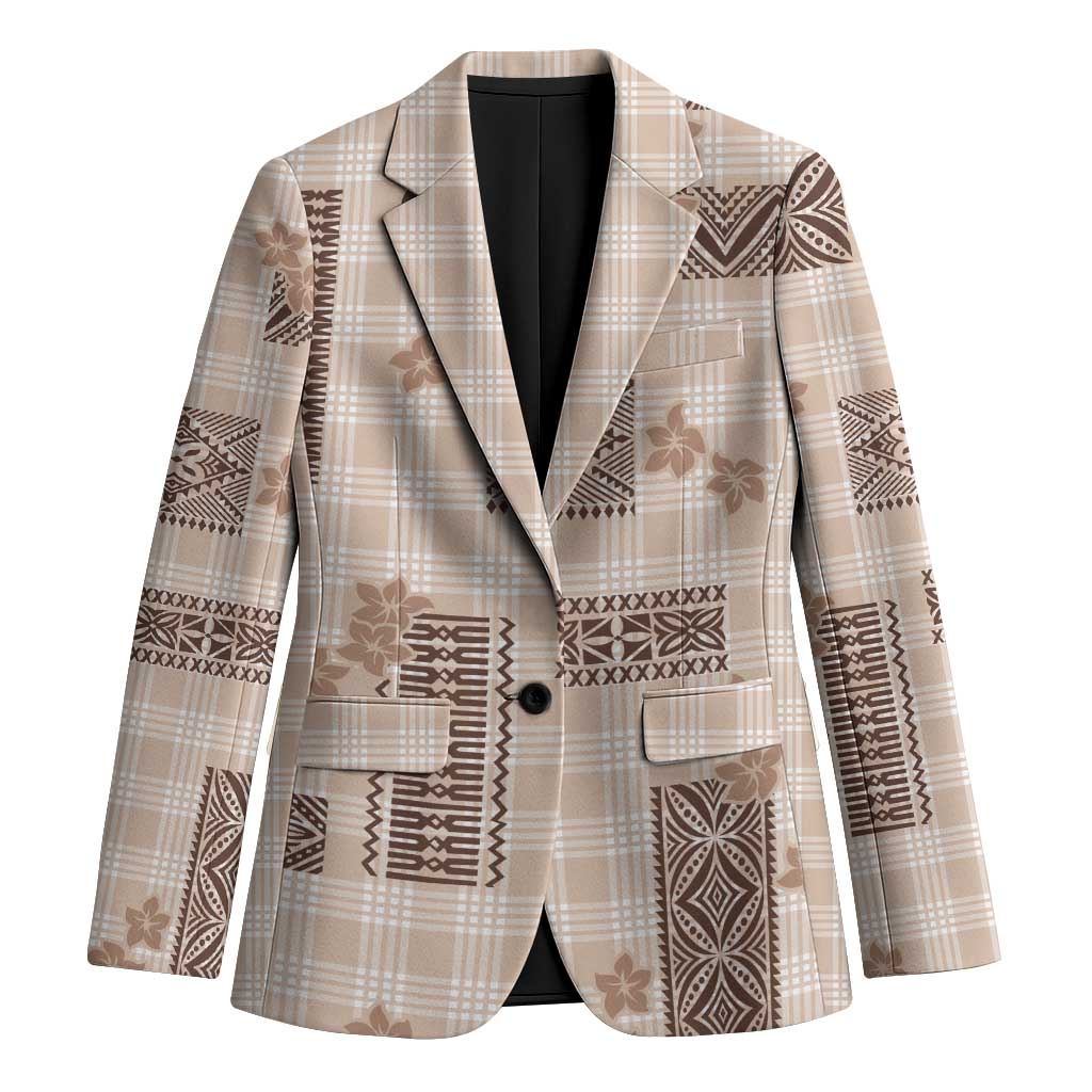 Hawaiian Quilt Tapa On Beige Palaka Motifs Blazer