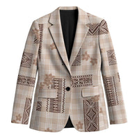 Hawaiian Quilt Tapa On Beige Palaka Motifs Blazer