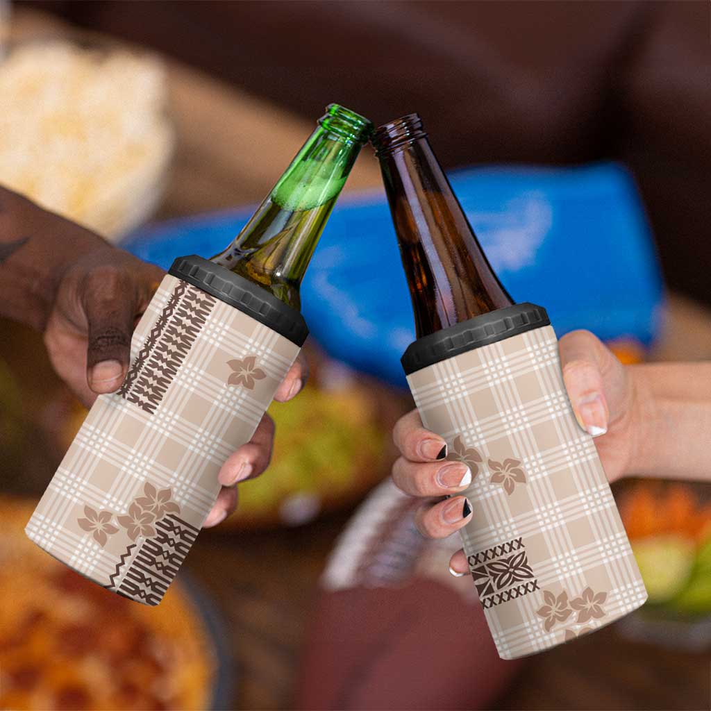 Hawaiian Quilt Tapa On Beige Palaka Motifs 4 in 1 Can Cooler Tumbler