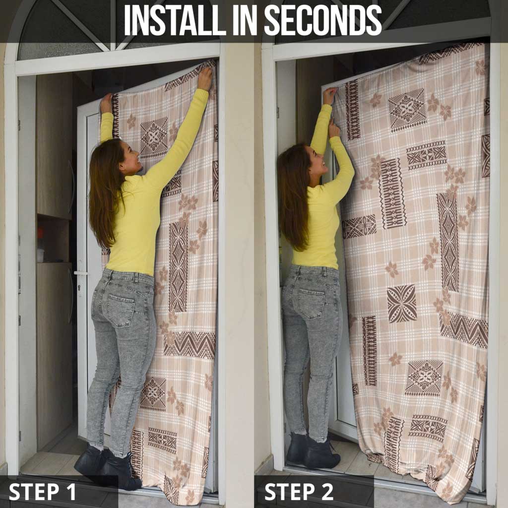 Hawaiian Quilt Tapa On Beige Palaka Motifs Door Cover