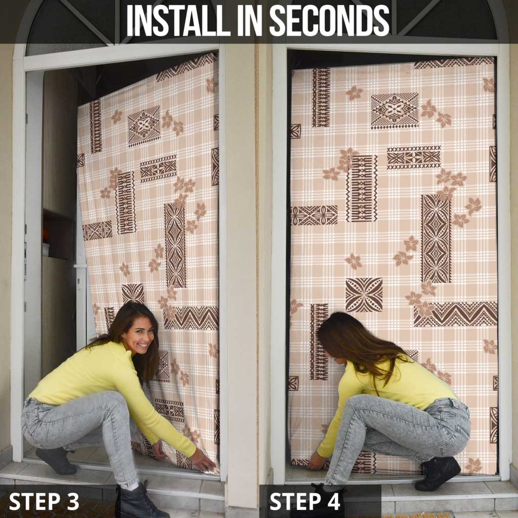 Hawaiian Quilt Tapa On Beige Palaka Motifs Door Cover
