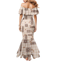Hawaiian Quilt Tapa On Beige Palaka Motifs Family Matching Mermaid Dress and Hawaiian Shirt