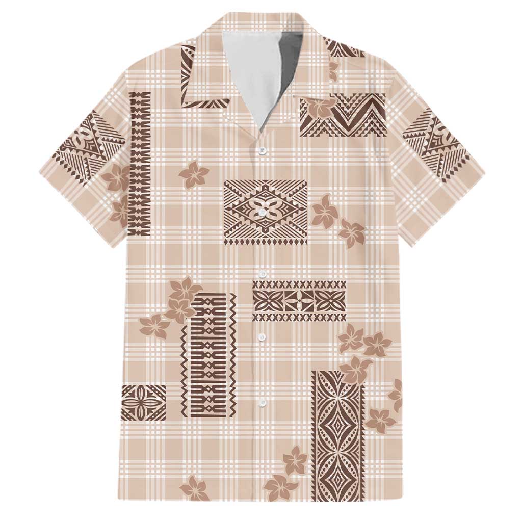 Hawaiian Quilt Tapa On Beige Palaka Motifs Family Matching Puletasi and Hawaiian Shirt