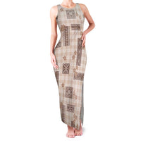 Hawaiian Quilt Tapa On Beige Palaka Motifs Family Matching Tank Maxi Dress and Hawaiian Shirt