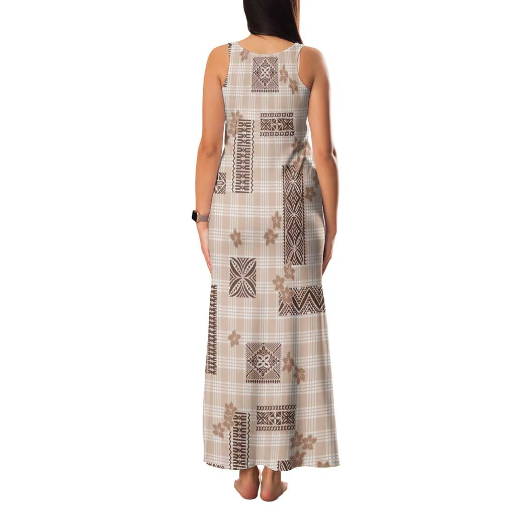 Hawaiian Quilt Tapa On Beige Palaka Motifs Family Matching Tank Maxi Dress and Hawaiian Shirt