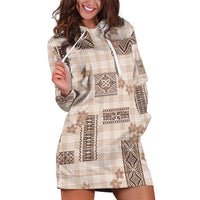 Hawaiian Quilt Tapa On Beige Palaka Motifs Hoodie Dress