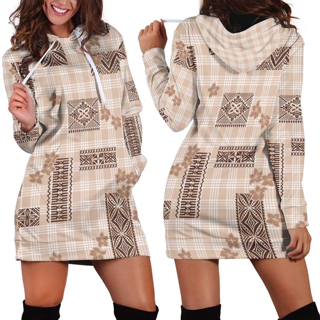 Hawaiian Quilt Tapa On Beige Palaka Motifs Hoodie Dress