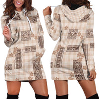 Hawaiian Quilt Tapa On Beige Palaka Motifs Hoodie Dress