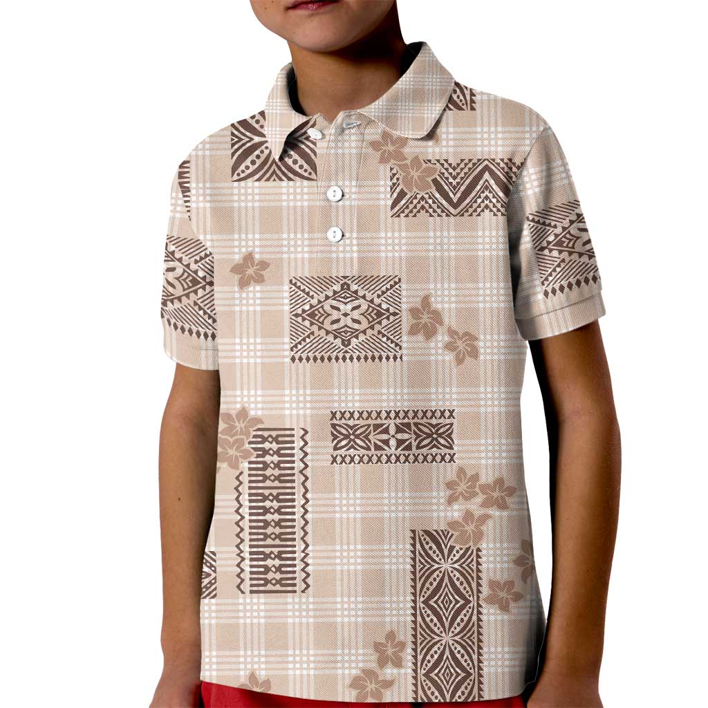 Hawaiian Quilt Tapa On Beige Palaka Motifs Kid Polo Shirt