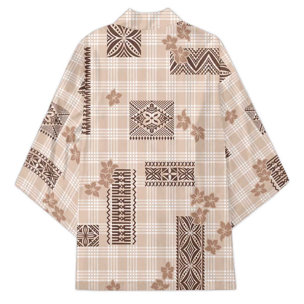 Hawaiian Quilt Tapa On Beige Palaka Motifs Kimono