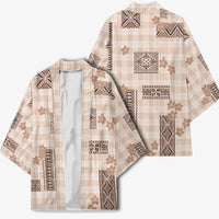 Hawaiian Quilt Tapa On Beige Palaka Motifs Kimono