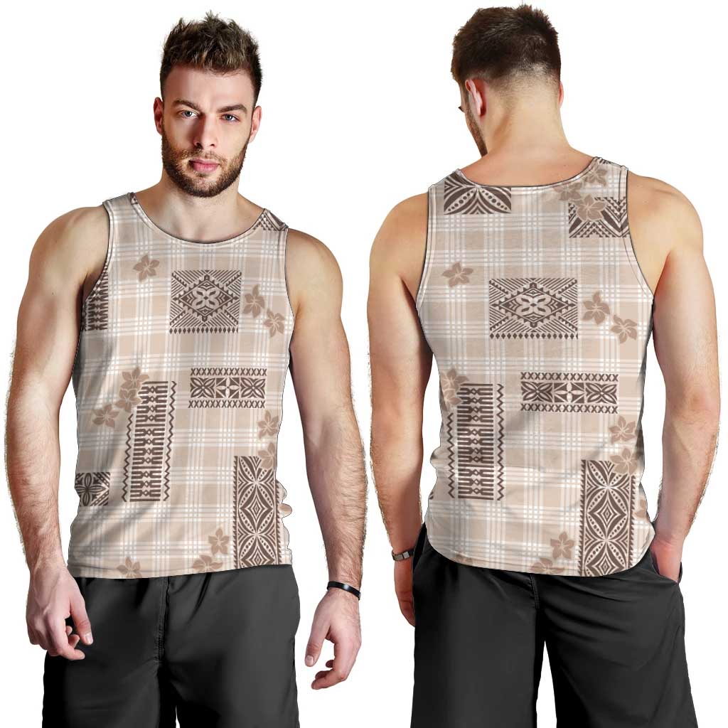Hawaiian Quilt Tapa On Beige Palaka Motifs Men Tank Top