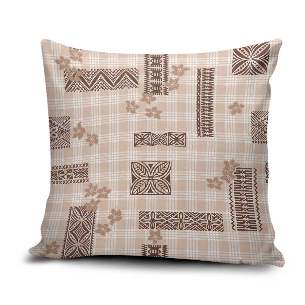 Hawaiian Quilt Tapa On Beige Palaka Motifs Pillow Cover