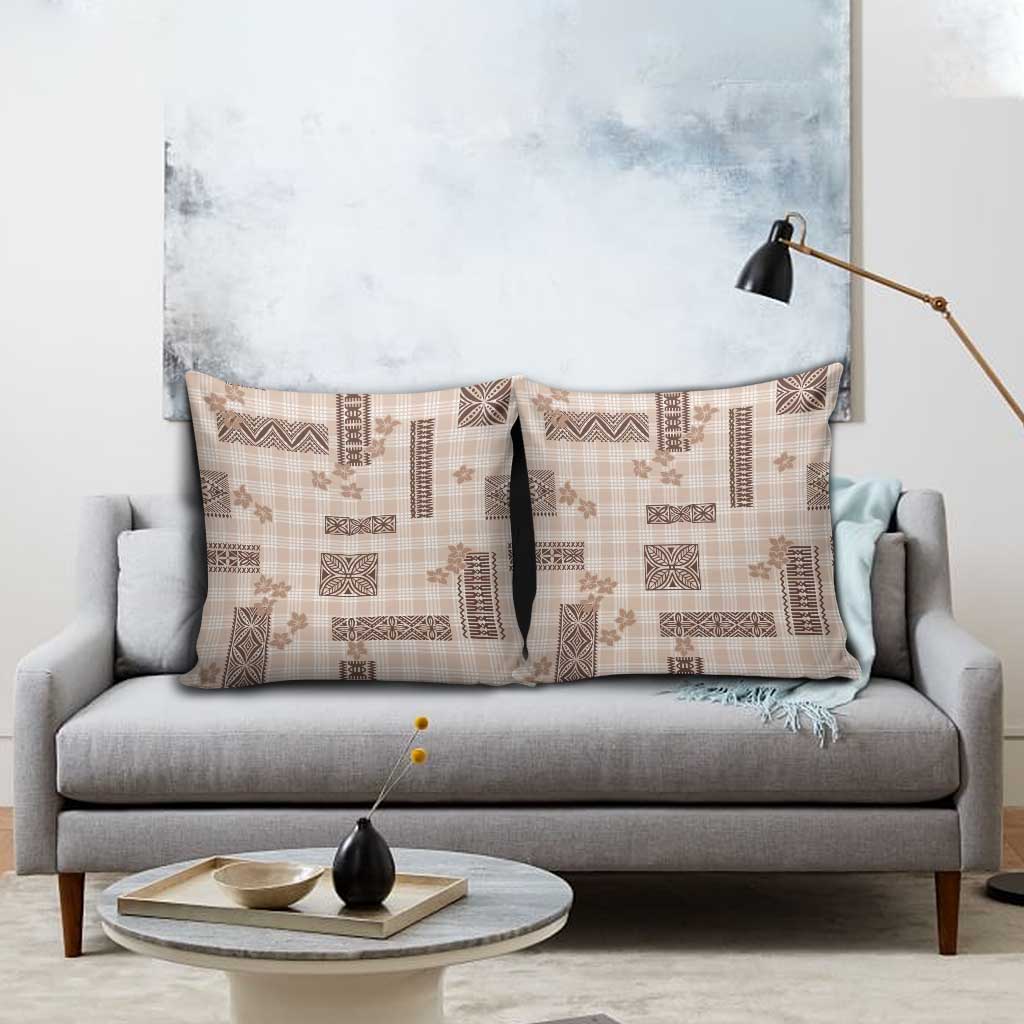 Hawaiian Quilt Tapa On Beige Palaka Motifs Pillow Cover