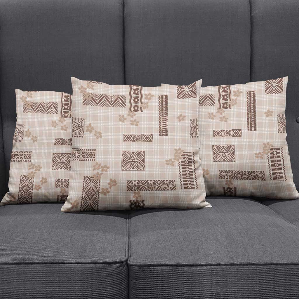 Hawaiian Quilt Tapa On Beige Palaka Motifs Pillow Cover