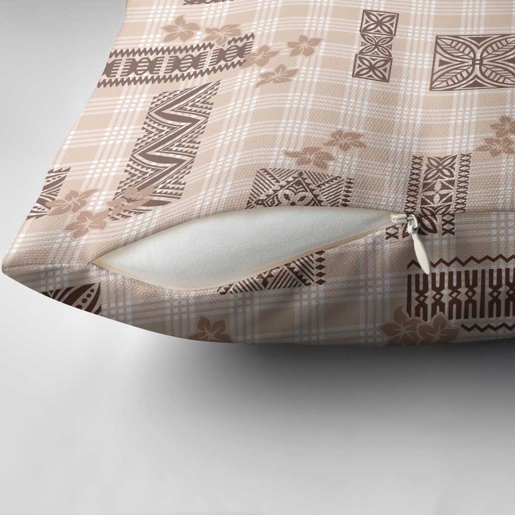 Hawaiian Quilt Tapa On Beige Palaka Motifs Pillow Cover