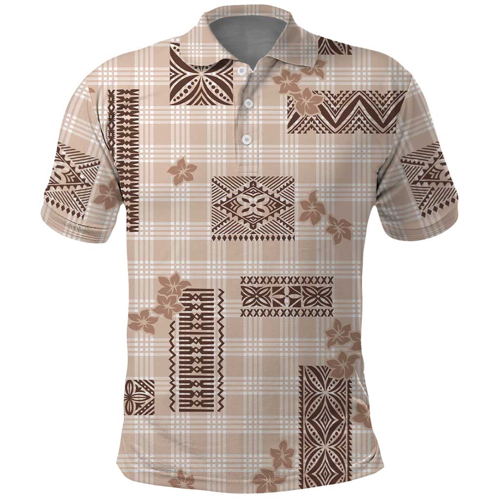 Hawaiian Quilt Tapa On Beige Palaka Motifs Polo Shirt