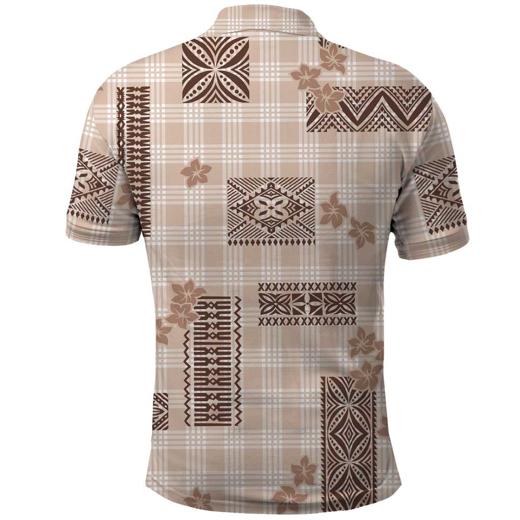 Hawaiian Quilt Tapa On Beige Palaka Motifs Polo Shirt