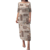 Hawaiian Quilt Tapa On Beige Palaka Motifs Puletasi
