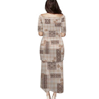 Hawaiian Quilt Tapa On Beige Palaka Motifs Puletasi