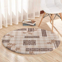 Hawaiian Quilt Tapa On Beige Palaka Motifs Round Carpet