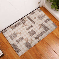 Hawaiian Quilt Tapa On Beige Palaka Motifs Rubber Doormat