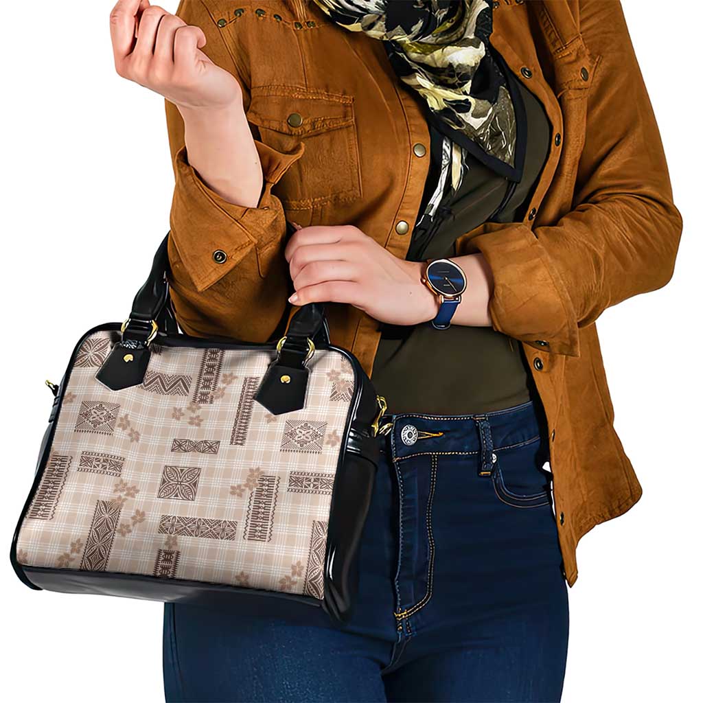 Hawaiian Quilt Tapa On Beige Palaka Motifs Shoulder Handbag LT7 - Polynesian Pride