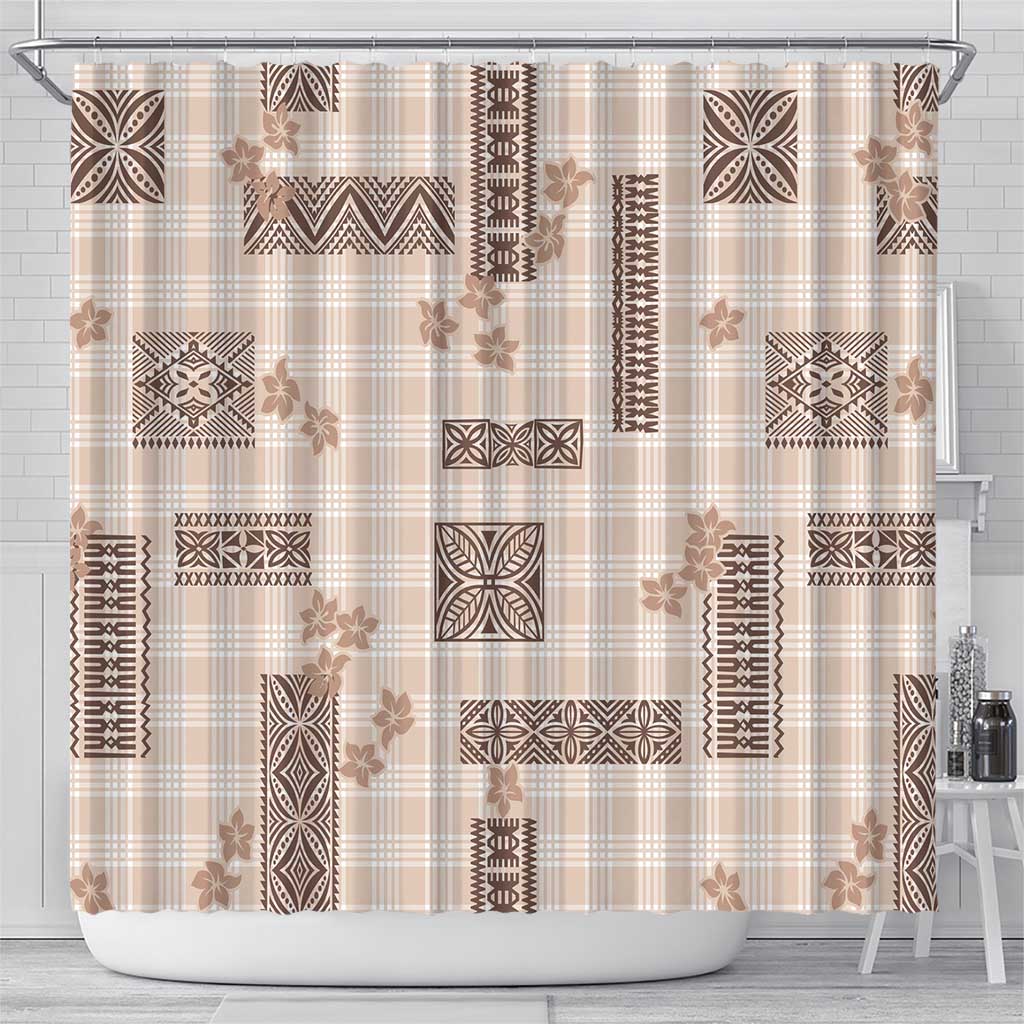 Hawaiian Quilt Tapa On Beige Palaka Motifs Shower Curtain LT7 - Polynesian Pride