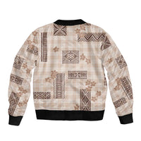 Hawaiian Quilt Tapa On Beige Palaka Motifs Sleeve Zip Bomber Jacket