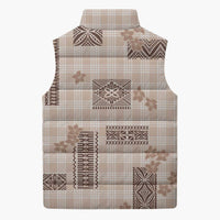Hawaiian Quilt Tapa On Beige Palaka Motifs Sleeveless Puffer Jacket