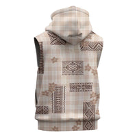 Hawaiian Quilt Tapa On Beige Palaka Motifs Sleeveless Zip Hoodie