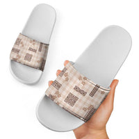 Hawaiian Quilt Tapa On Beige Palaka Motifs Slide Sandals