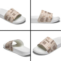 Hawaiian Quilt Tapa On Beige Palaka Motifs Slide Sandals