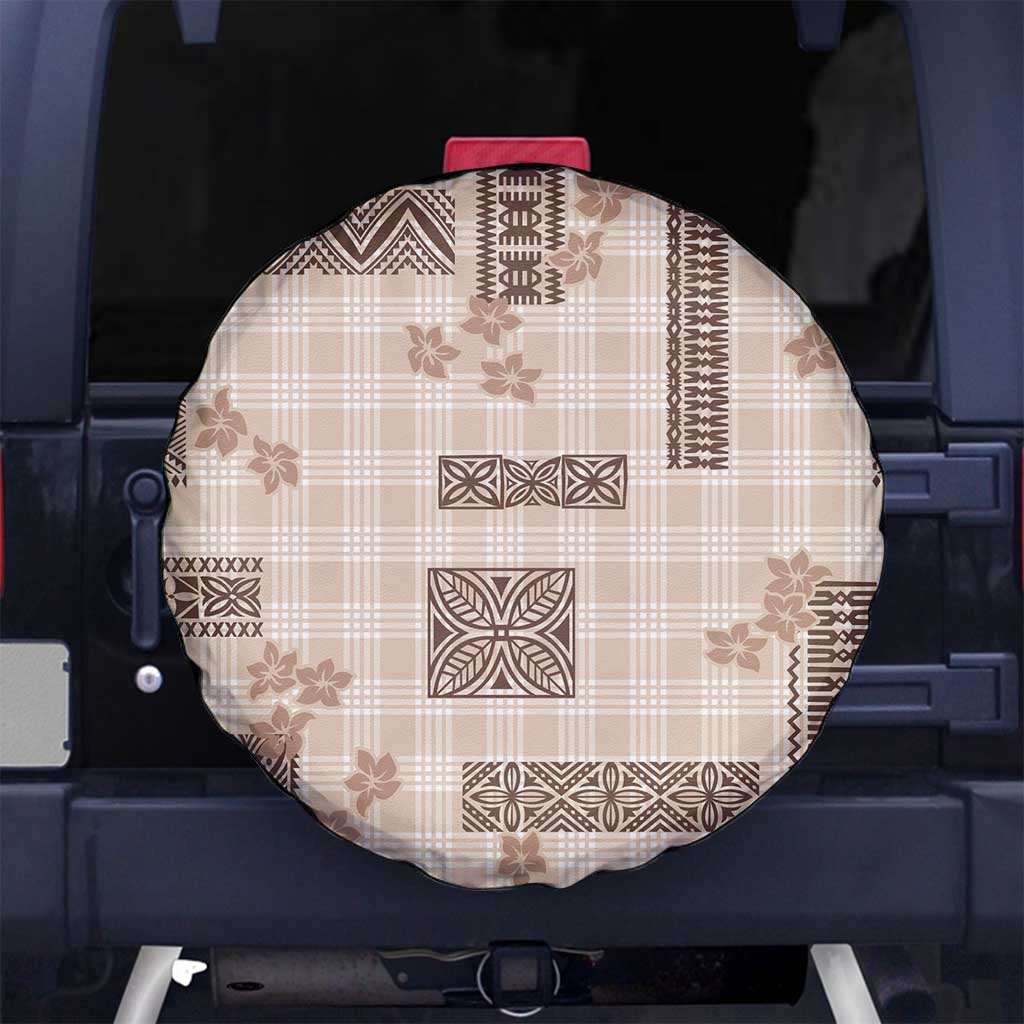 Hawaiian Quilt Tapa On Beige Palaka Motifs Spare Tire Cover LT7 No hole Beige - Polynesian Pride