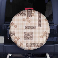 Hawaiian Quilt Tapa On Beige Palaka Motifs Spare Tire Cover LT7 No hole Beige - Polynesian Pride