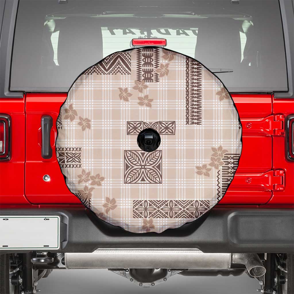 Hawaiian Quilt Tapa On Beige Palaka Motifs Spare Tire Cover LT7 - Polynesian Pride