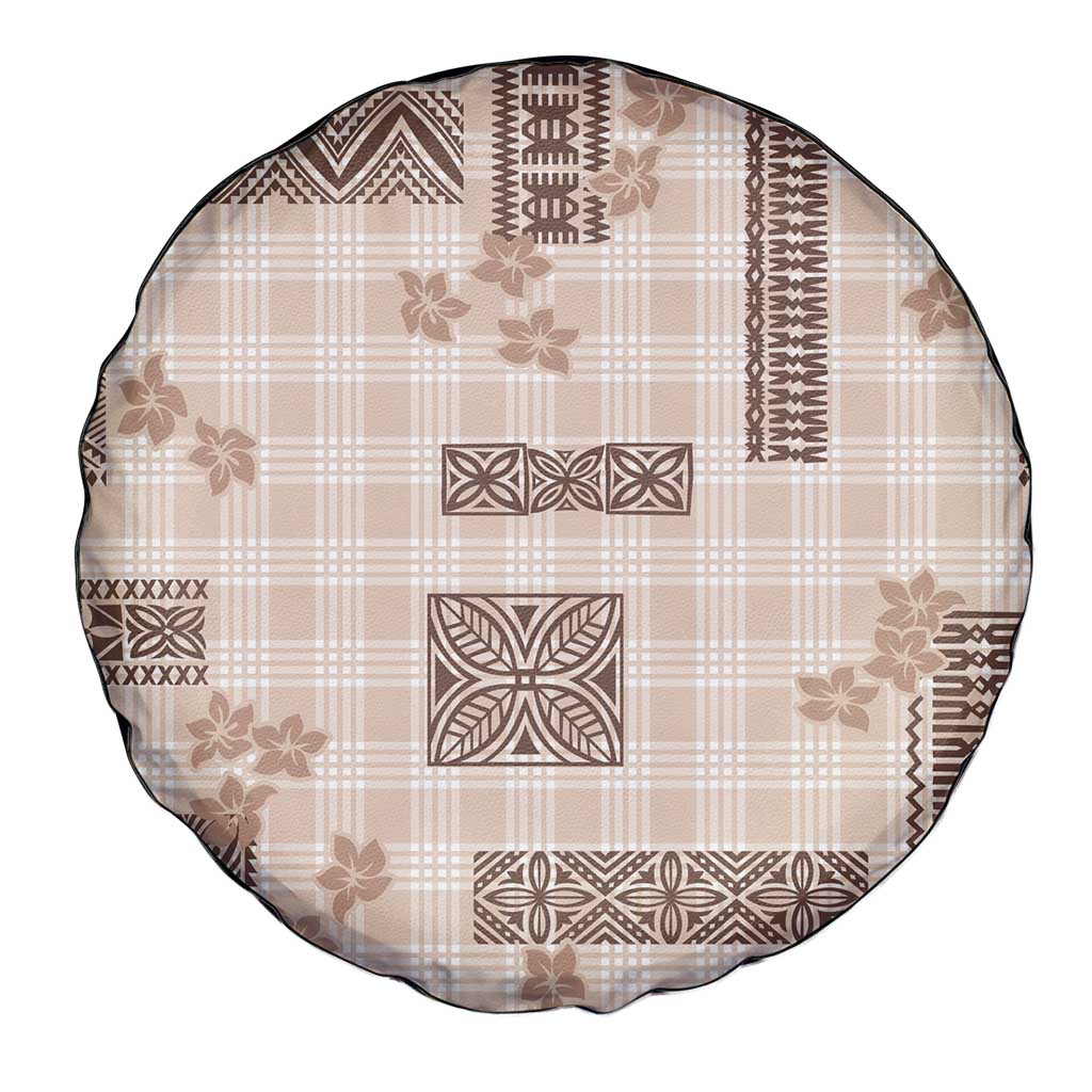 Hawaiian Quilt Tapa On Beige Palaka Motifs Spare Tire Cover LT7 - Polynesian Pride