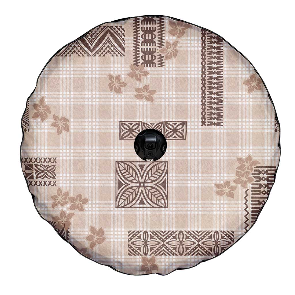 Hawaiian Quilt Tapa On Beige Palaka Motifs Spare Tire Cover LT7 - Polynesian Pride