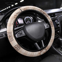 Hawaiian Quilt Tapa On Beige Palaka Motifs Steering Wheel Cover