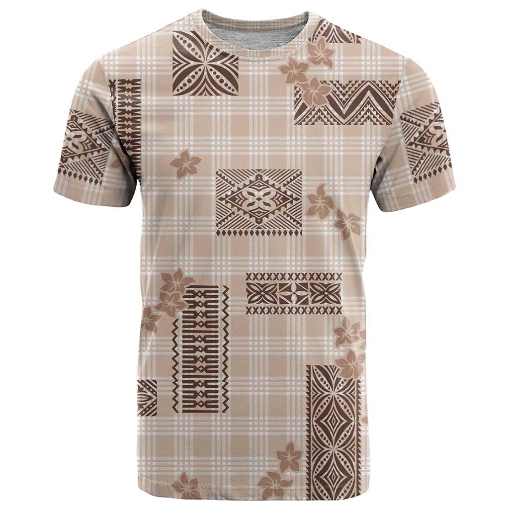 Hawaiian Quilt Tapa On Beige Palaka Motifs T Shirt