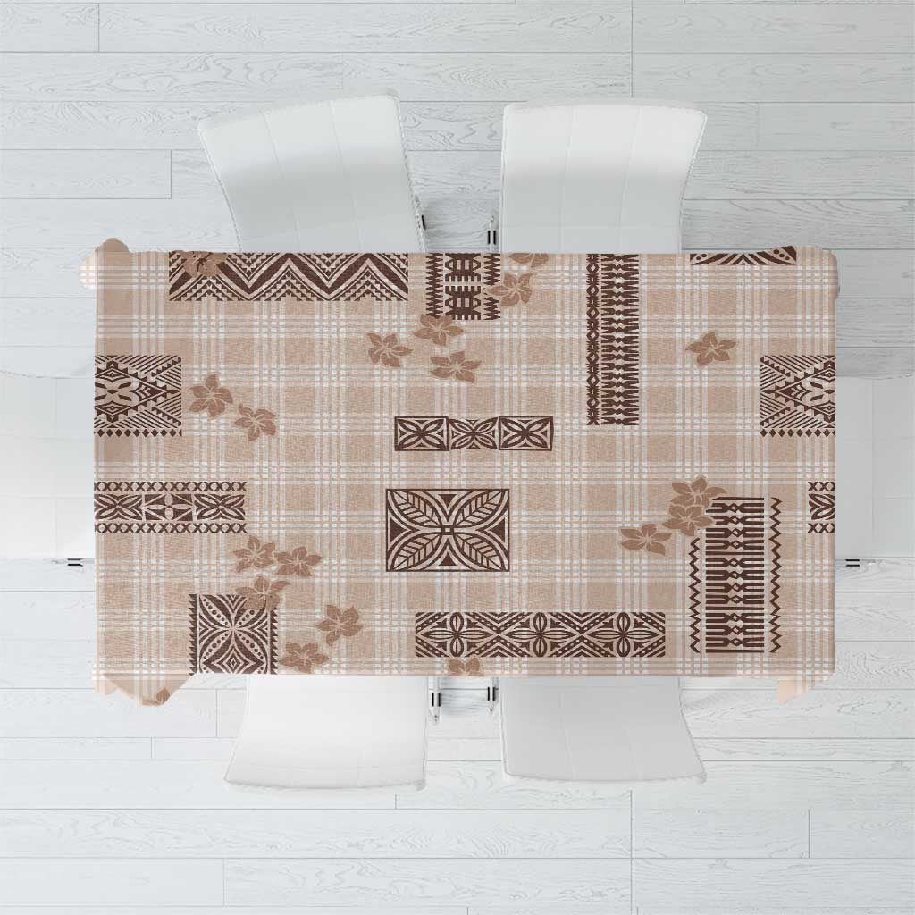 Hawaiian Quilt Tapa On Beige Palaka Motifs Tablecloth