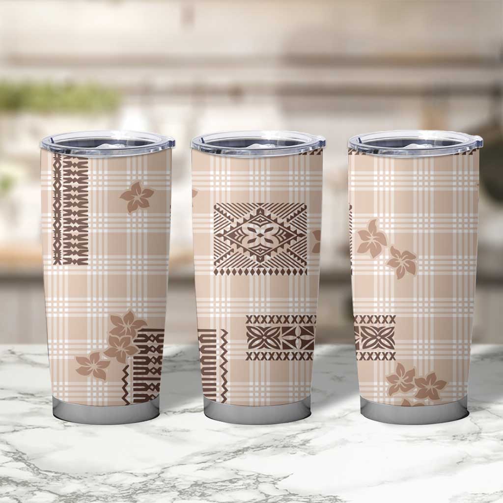 Hawaiian Quilt Tapa On Beige Palaka Motifs Tumbler Cup
