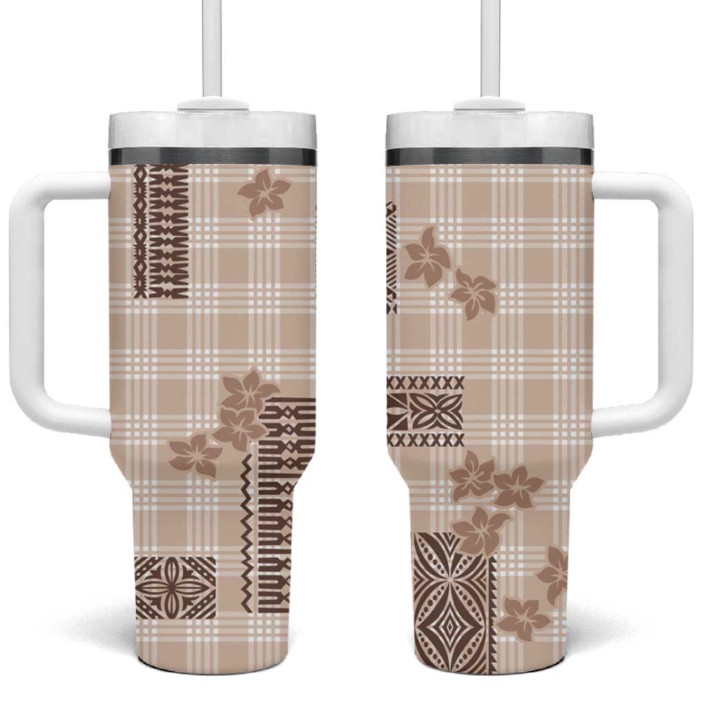 Hawaiian Quilt Tapa On Beige Palaka Motifs Tumbler With Handle