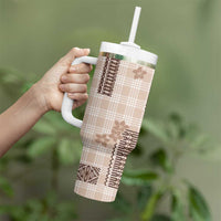 Hawaiian Quilt Tapa On Beige Palaka Motifs Tumbler With Handle