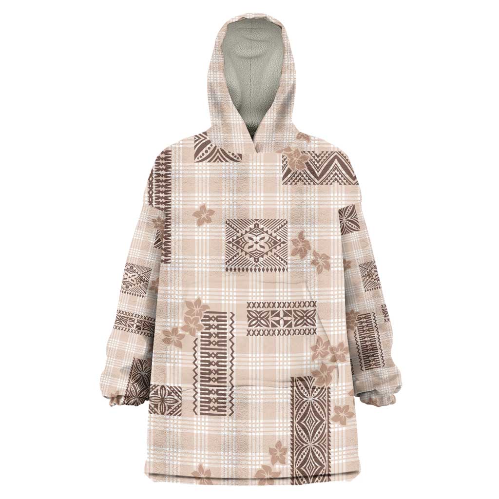 Hawaiian Quilt Tapa On Beige Palaka Motifs Wearable Blanket Hoodie LT7 One Size Beige - Polynesian Pride