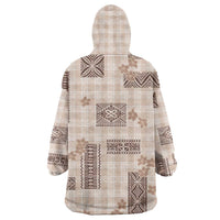 Hawaiian Quilt Tapa On Beige Palaka Motifs Wearable Blanket Hoodie