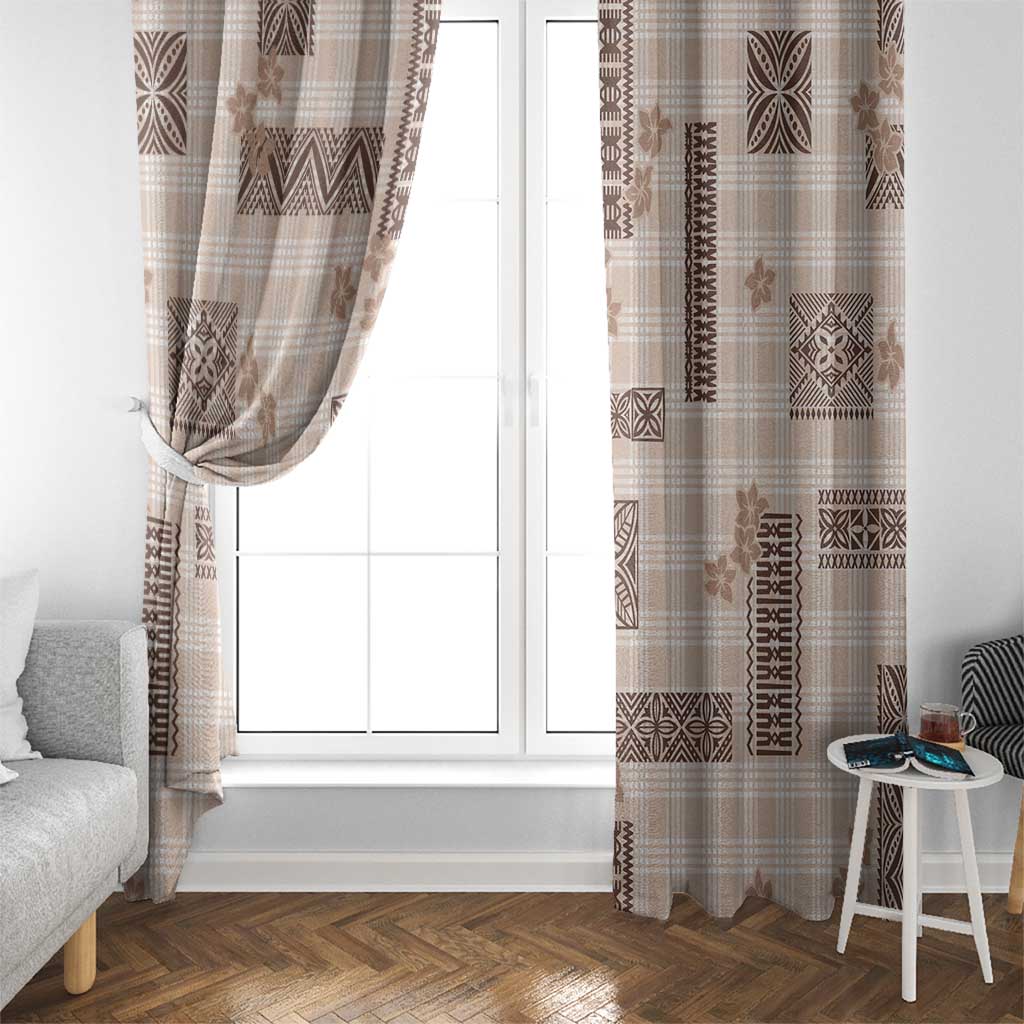 Hawaiian Quilt Tapa On Beige Palaka Motifs Window Curtain