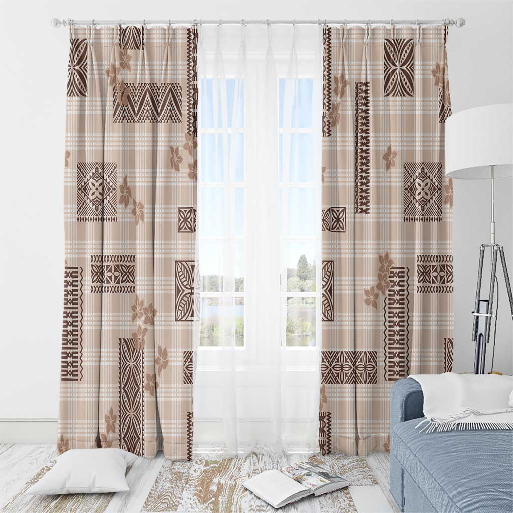Hawaiian Quilt Tapa On Beige Palaka Motifs Window Curtain